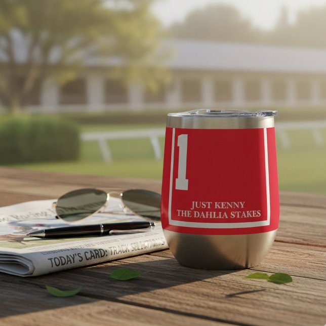Derby Horse Race Red 1 Personalizado (Personalized red horse racing saddle cloth wine tumbler makes a great gift for a thoroughbred fan.)