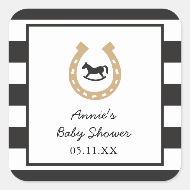 Derby Horseshoe Baby Shower Pegatinas personalizad (Anverso)