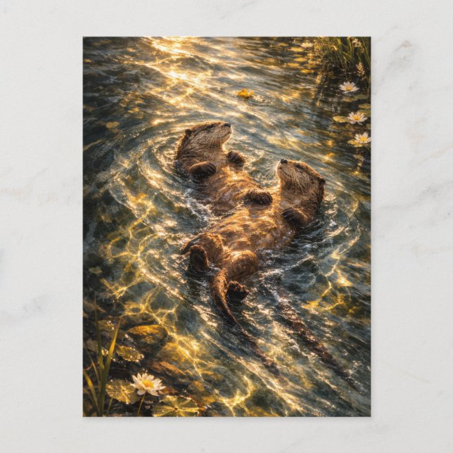 Derivando Juntos | Arte de Nutria de Río | Tarjeta (Anverso)