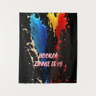 DERRAME con tapiz rojo, amarillo y azul