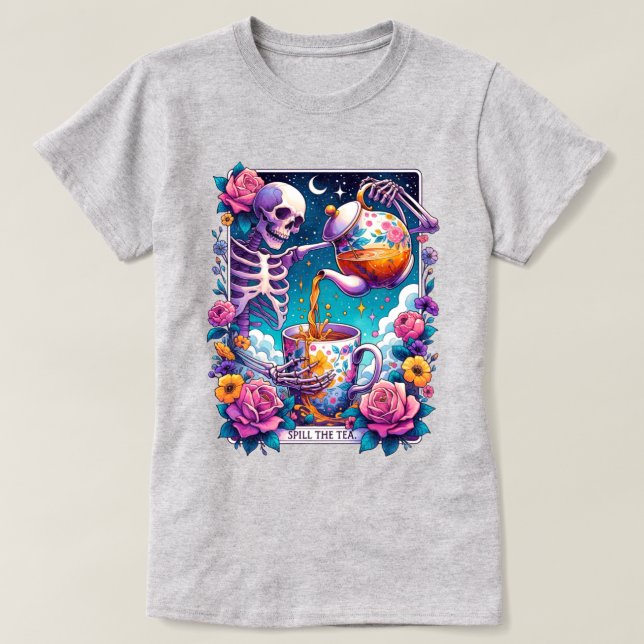 Derrame la camiseta de la tarjeta Tea Skeleton Tar (Diseño del anverso)