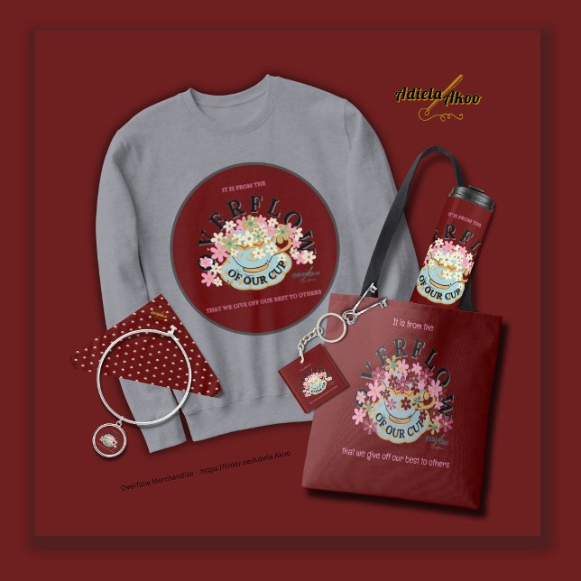 DERROCAMIENTO de sudadera de hues rojas por el poe (Overflow Sweatshirt, tote, bandana, charm bracelet, keychain & thermal tumbler by Poet Adiela Akoo)