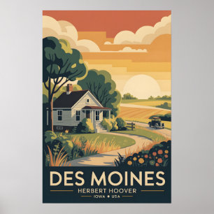 Des Moines Póster vintage de la pradera de Iowa