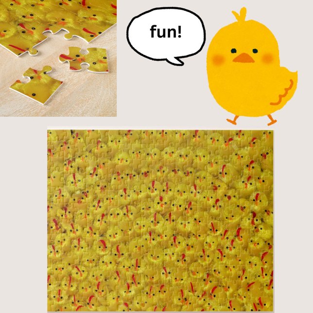 Desafiando el rompecabezas de las chicas amarillas (A fun jigsaw puzzle, featuring a difficult all-over pattern of cheery yellow baby toy chicks!)