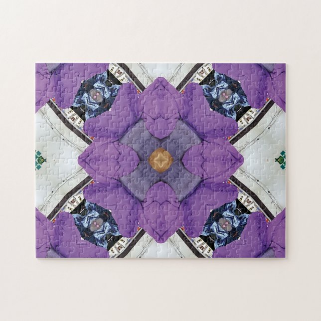 Desafío único del rompecabezas blanco púrpura (Horizontal)