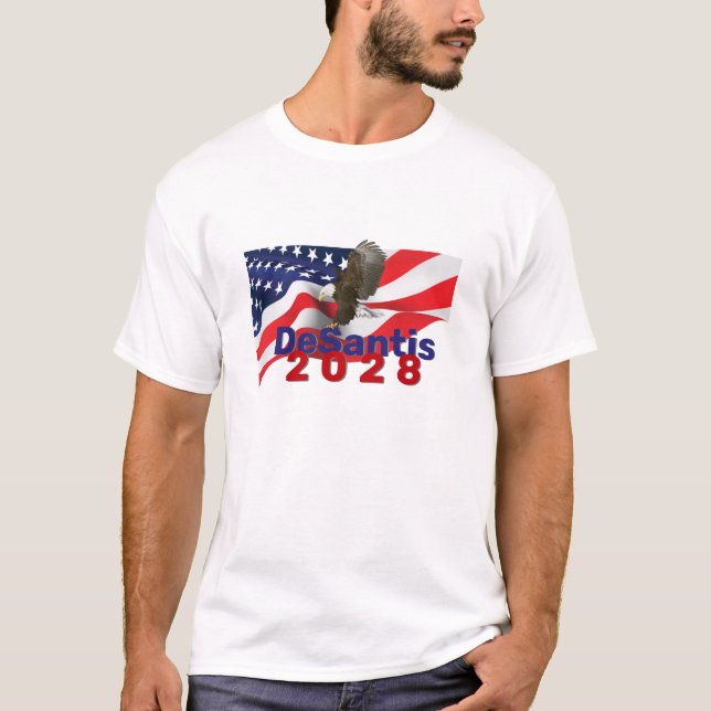 DeSantis 2028 sobre camiseta con bandera estadouni (Anverso)