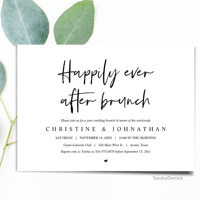 Desayuno brunch después de la boda, invitación pos (Happily Ever After Brunch, Wedding Elopement Celebration in Modern Minimalist design themed)