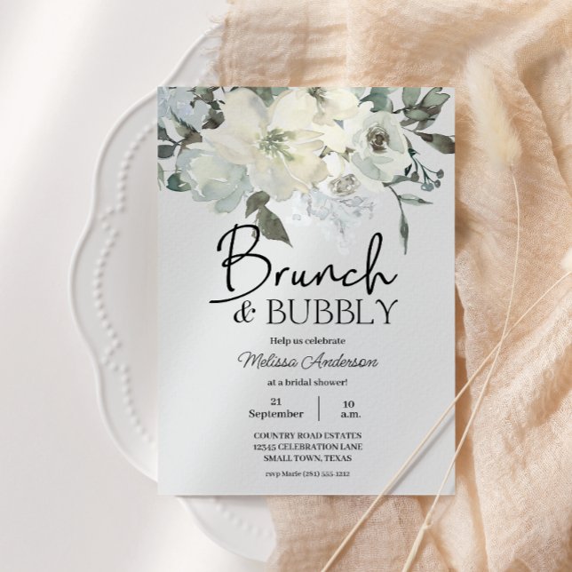 Desayuno de Brunch de Boda Floral Acuarela Blanco  (Subido por el creador)