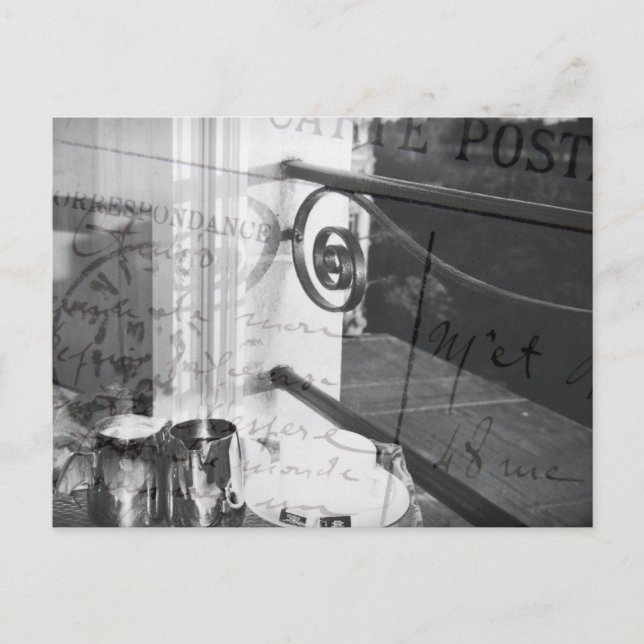 Desayuno en París, postal blanco y negro (Anverso)