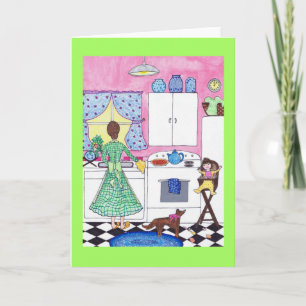 Desayuno, madre, bebé, tarjeta de felicitación del