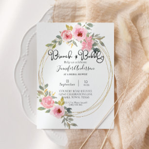 Desayuno nupcial floral rosa suave con acuarela ex