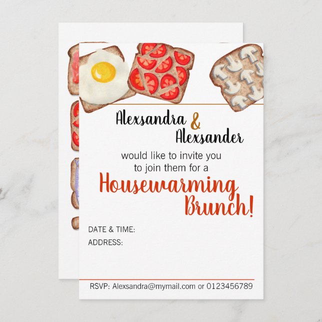 Desayuno Toast Brunch Invitaciones (Anverso / Reverso)
