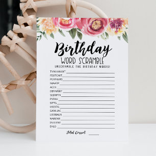 Desbandada de palabras de cumpleaños con tarjeta d