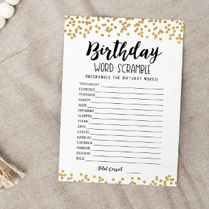 Desbandada de palabras de cumpleaños con tarjeta d
