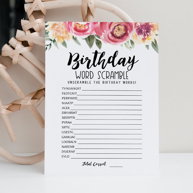 Desbandada de palabras de cumpleaños con tarjeta d (Subido por el creador)