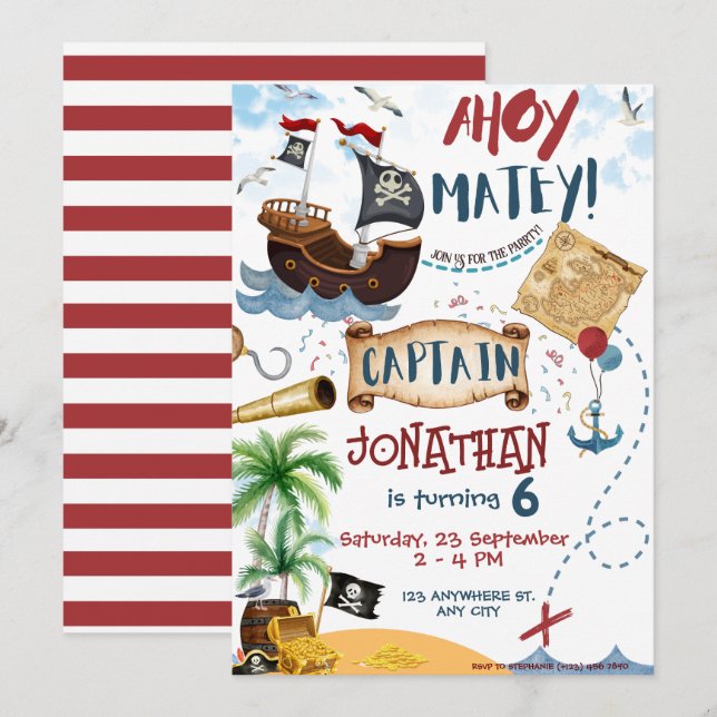 Descarga instantánea de invitación pirata (Anverso / Reverso)