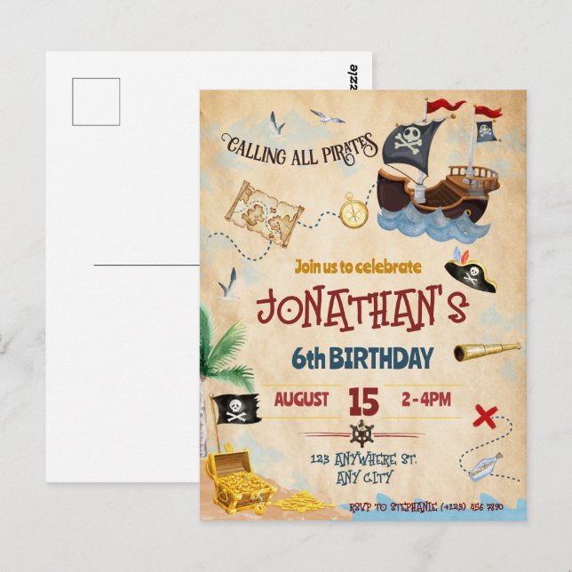 Descarga instantánea de invitación pirata (Anverso / Reverso)
