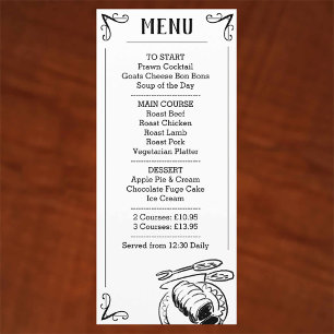 Descripción del menú de cena especial.