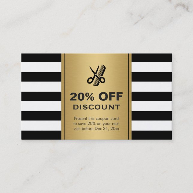 Descuento Cupón Salón de pelo Oro Tijeras negras (Anverso)
