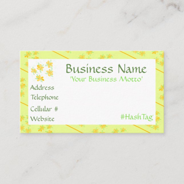 Descuentos Pequeña tarjeta de visita florida amarilla (Anverso)