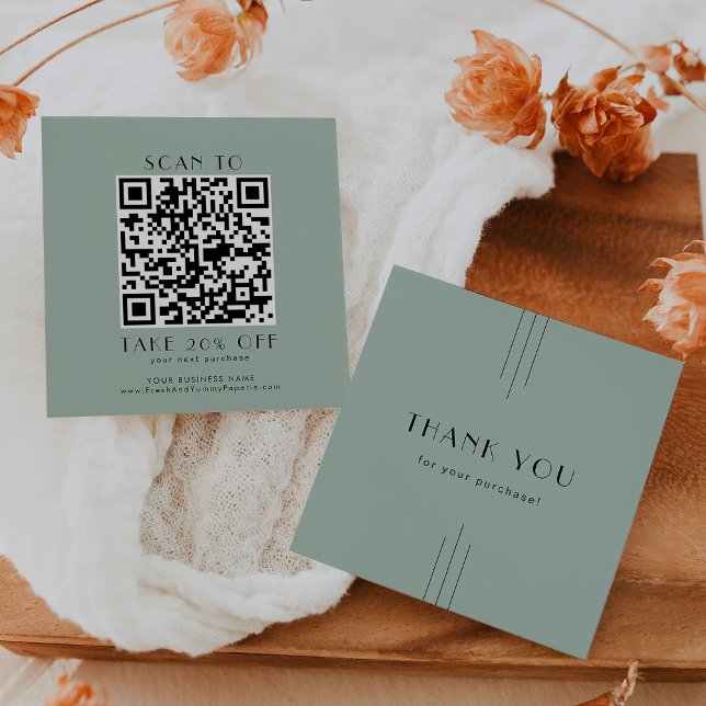 Descuentos Tarjeta de agradecimiento con código QR de Everly  (EVERLY Art Deco Sage Business QR Code Thank You Discount Card)