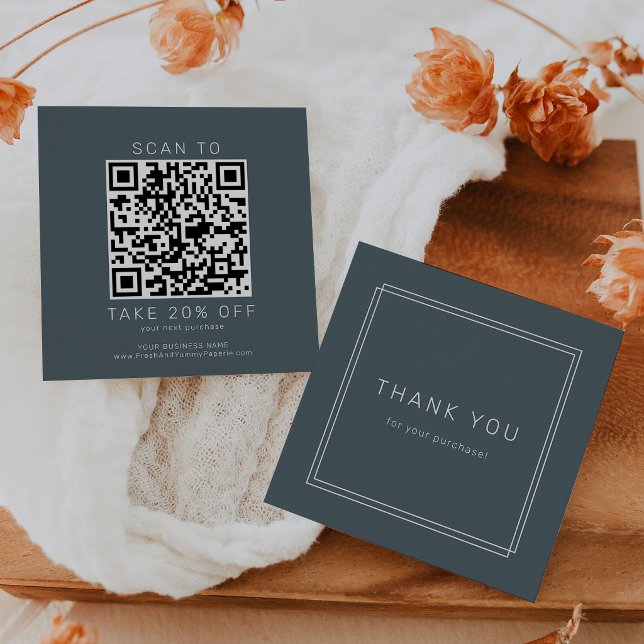 Descuentos Tarjeta de agradecimiento de código QR comercial a (AVERY Dark Navy Blue Business QR Code Thank You Discount Card)