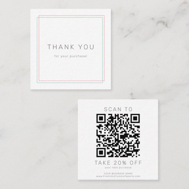 Descuentos Tarjeta de agradecimiento de código QR comercial c (Anverso / Reverso)