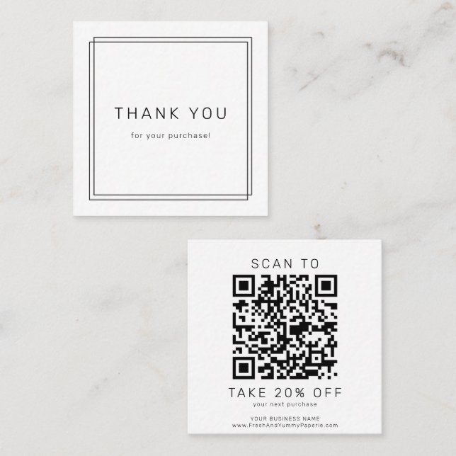 Descuentos Tarjeta de agradecimiento de código QR de negocio  (Anverso / Reverso)