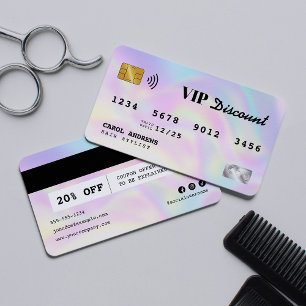 Descuentos Tarjeta de crédito de peluquero holográfica modern