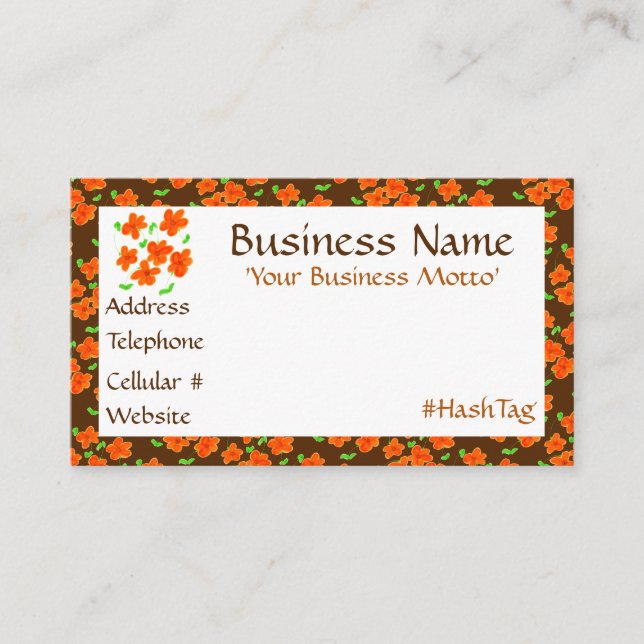 Descuentos Una Tarjeta De Negocio Florida Femenina En Naranja (Anverso)