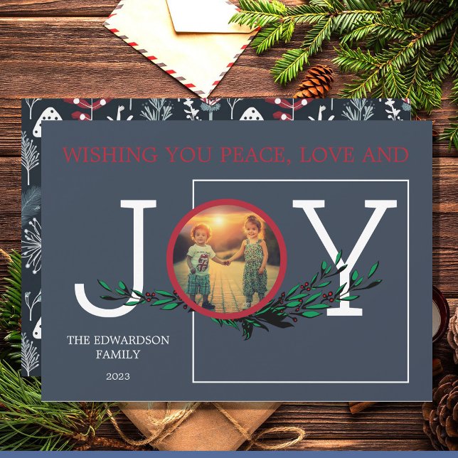 Deseándote tarjeta de Navidades de fotos de Peace  (Wishing you peace love and joy photo Christmas card.)