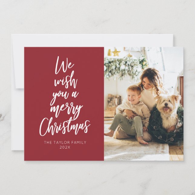 Desearle una tarjeta navideña de festividad roja (Anverso)