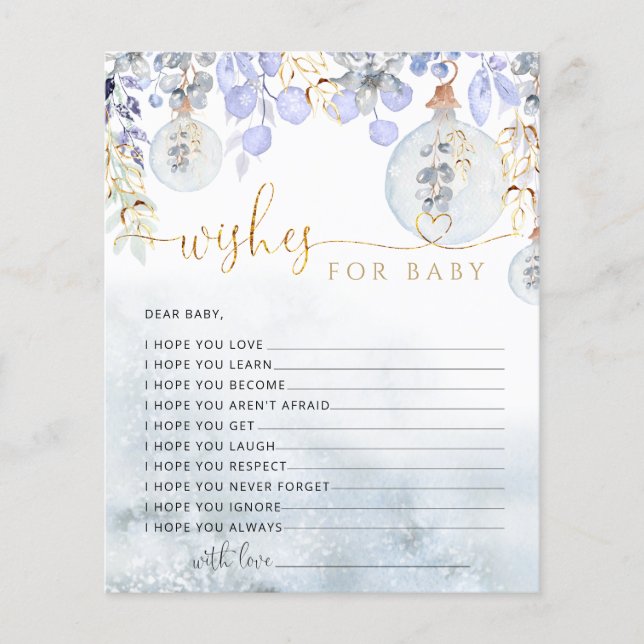 Deseos azules de invierno para la tarjeta de bebé (Anverso)