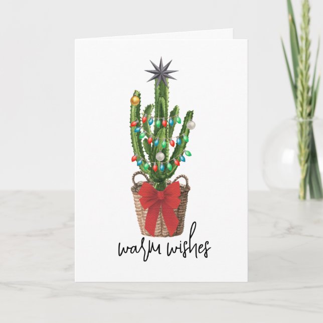 Deseos Cálidos Cactus Acuarela Casa Planta Navidad (Anverso)