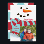 Deseos cálidos, tarjeta fotográfica Snowman<br><div class="desc">Deseos Cálidos,  Tarjeta Fotográfica Snowman. Tarjeta fotográfica de personalizable completo con cálidos deseos y alegre texto navideño. El diseño es un simple polka rojo y verde azulado de dos tonalidades/

Diseños de vacaciones coordinados disponibles en nuestro Warm Wishes,  Snowman Holiday Collection en MetroEvents en Zazzle.</div>