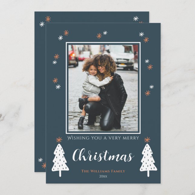 Deseos cálidos Tarjeta fotográfica verde de Navida (Anverso / Reverso)