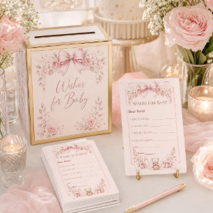 Deseos de Baby Shower con Lazo Rosa para Tarjeta d