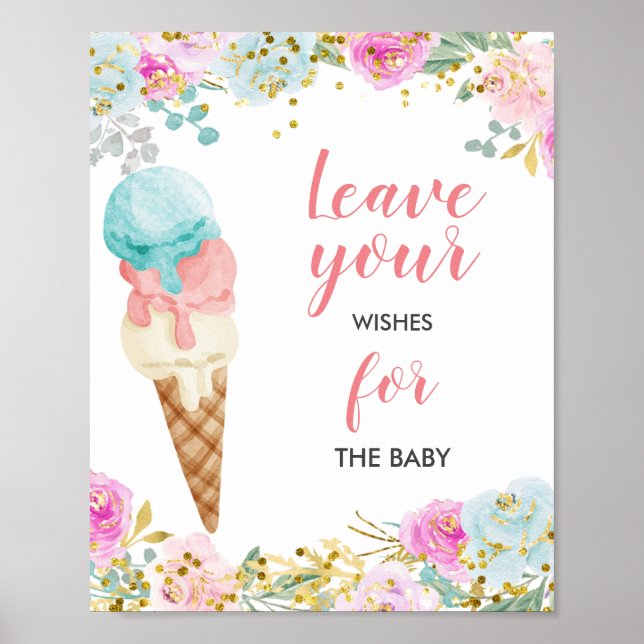 Deseos de Baby Shower de Helado para Bebé Señal   (Frente)