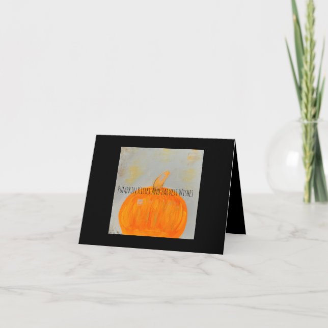 Deseos de calabaza Tarjeta de nota plegada negra (Anverso)