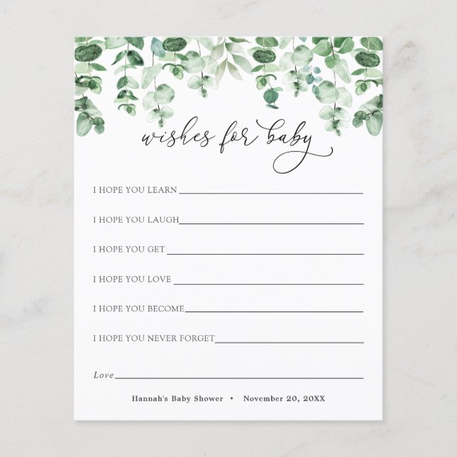 Deseos de Eucalipto y Verdor para Tarjeta de Bebe (Anverso)