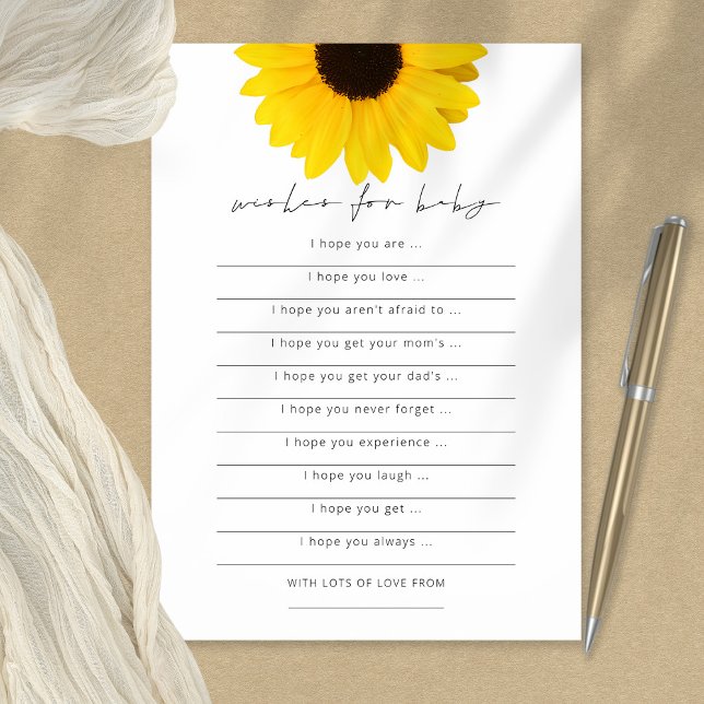 Deseos de girasol para la tarjeta de juego Baby Sh (printable or printed)
