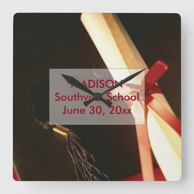 Deseos de graduación de nieta, reloj cuadrado (Anverso)