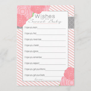 Deseos de la tarjeta Baby Shower. Rosa