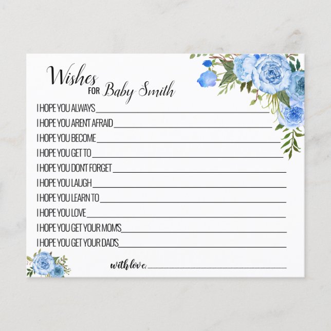 Deseos de la tarjeta de ducha de bebé azul Recién  (Anverso)