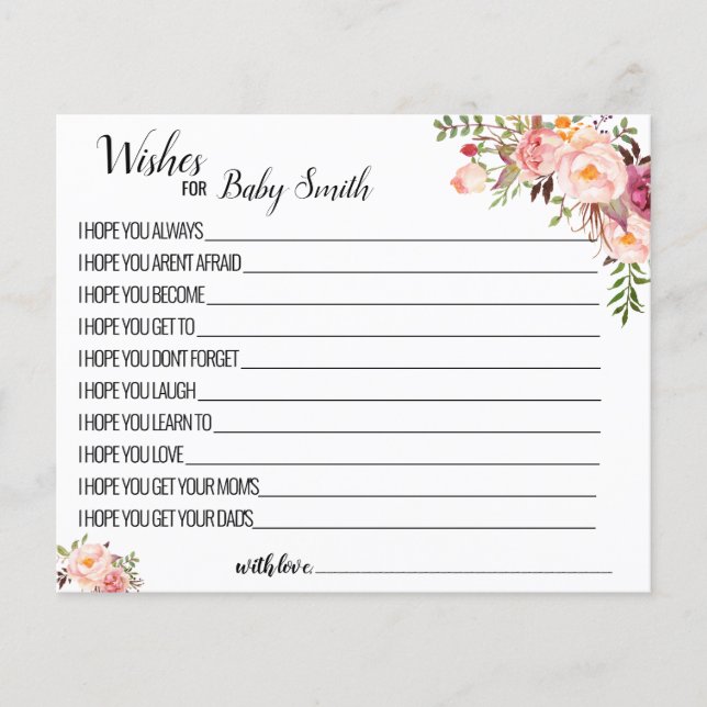 Deseos de la tarjeta de juegos de ducha rosa Recié (Anverso)