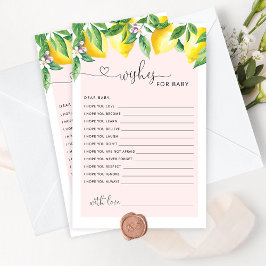 Deseos de limón rosa para la tarjeta de bebé