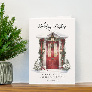 Deseos de Navidad en puerta de acuarela festiva