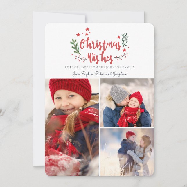 Deseos de Navidad | Pino | Tarjeta de 3 Fotos (Anverso)