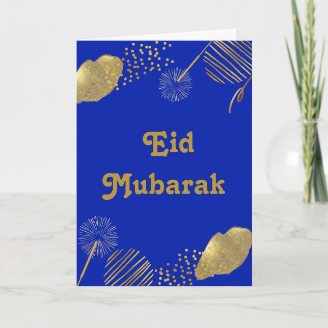Deseos dorados: tarjeta Eid Mubarak Blue y Gold 20 (Anverso)