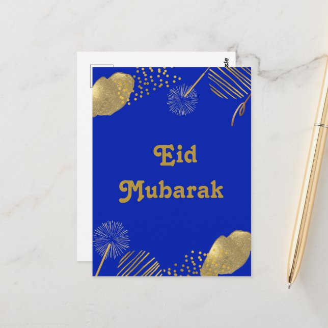 Deseos dorados: tarjeta Eid Mubarak Blue y Gold 20 (Anverso/Reverso In Situ)